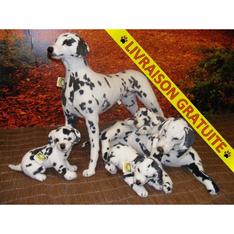 Peluche Dalmatien : chien, chienne et ses 3 chiots